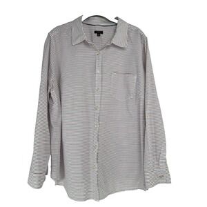 Talbots Button Down Shirt‎ Plus Size 18W White Striped Dragonfly Cotton Business